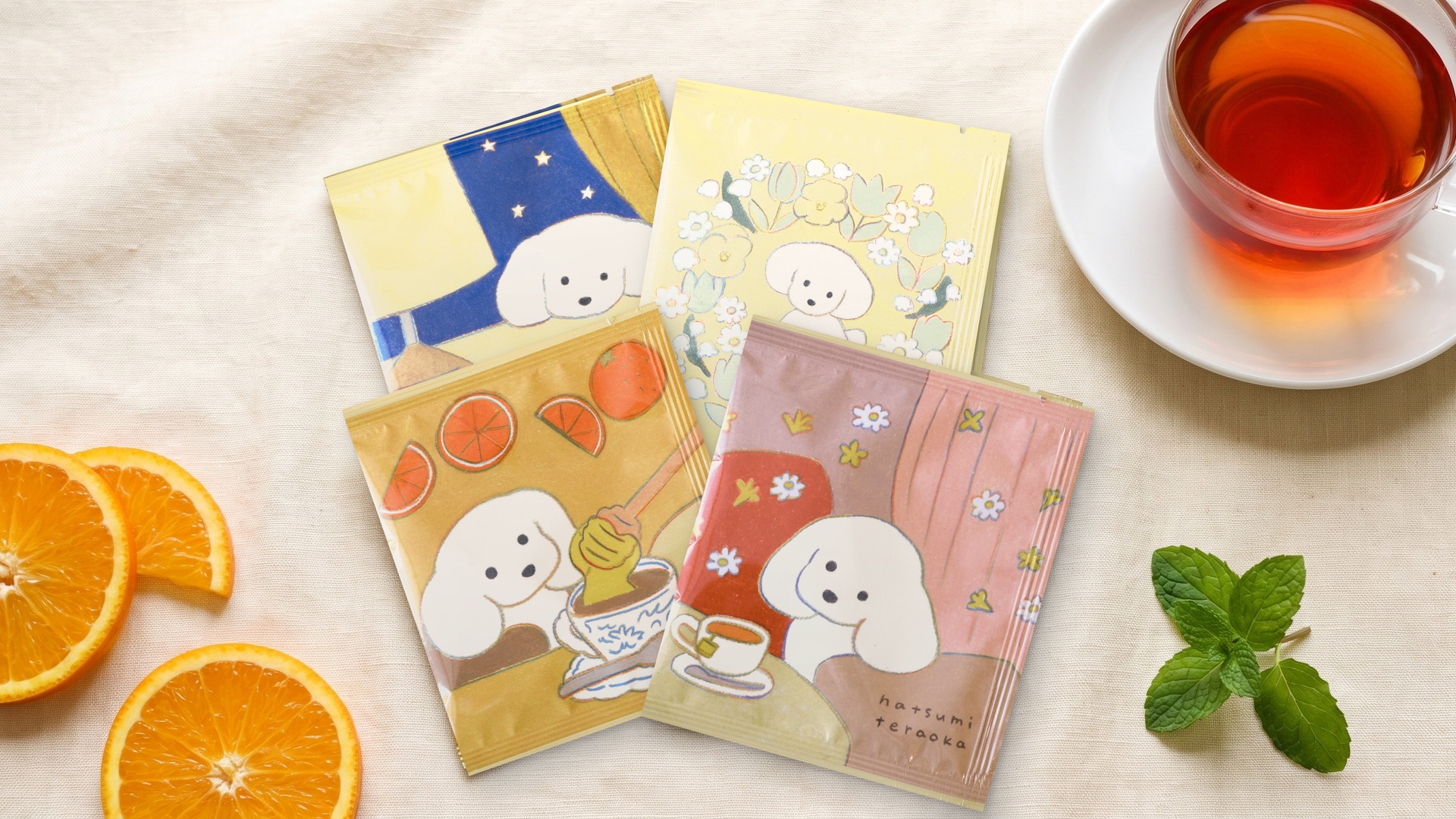 てらおかなつみさんのイラストのルイボスティー4種の個包装